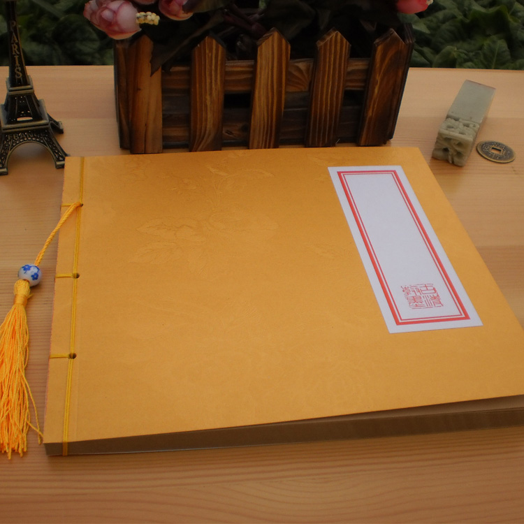 24K传统怀旧文具日记笔记记事本子仿古中国风本子手工线装金黄色