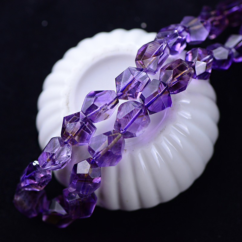 紫水晶 天然真品紫晶切面大颗粒散珠女手链手串 diy手工配件材料