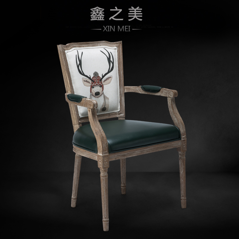 橡木餐椅实木时尚餐厅椅子法式设计师靠背带扶手餐桌椅书桌带扶手