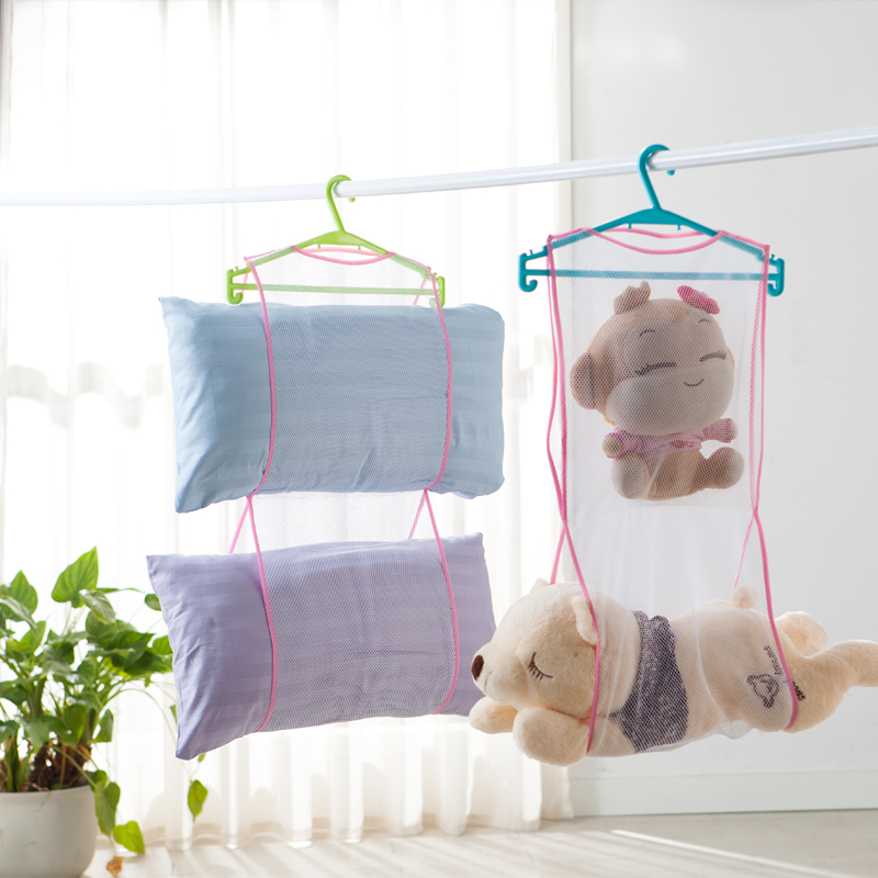 蕊贝卡创意晒枕头架多功能晾靠垫娃娃衣架衣柜收纳网袋