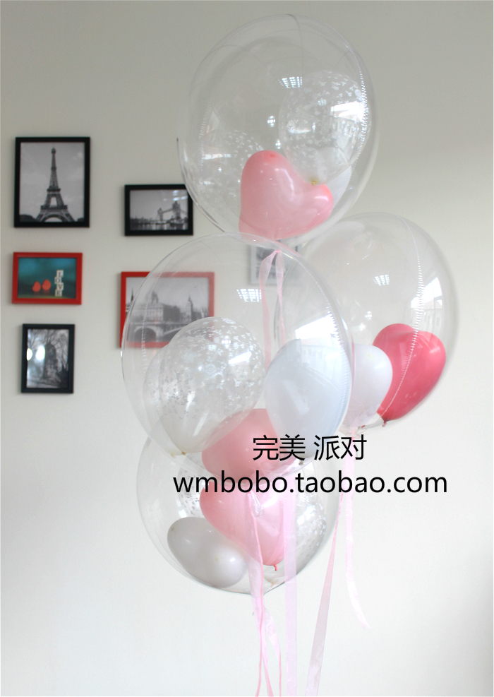 日本波波球 透明球中球 结婚气球布置婚房 生日派对 18寸 扁圆