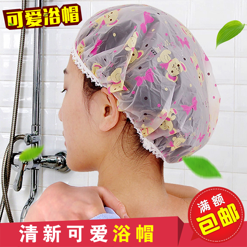 韩国可爱卡通防水浴帽 时尚成人女士洗澡帽子加大加厚印花护发帽
