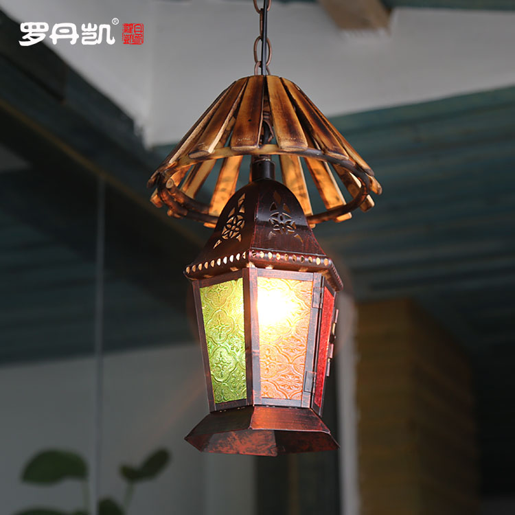 罗丹凯美式乡村餐厅创意竹吊灯过道漫咖啡厅灯土耳其彩色玻璃吊灯