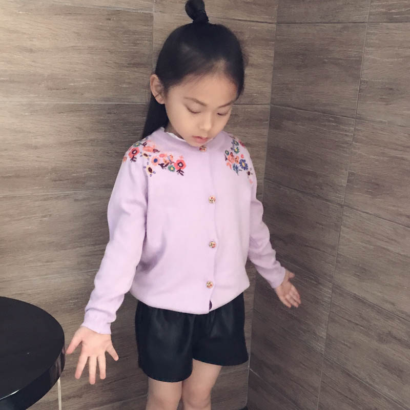 童装女童白毛衣春装2017新款外套儿童针织衫韩版中大童开衫刺绣潮