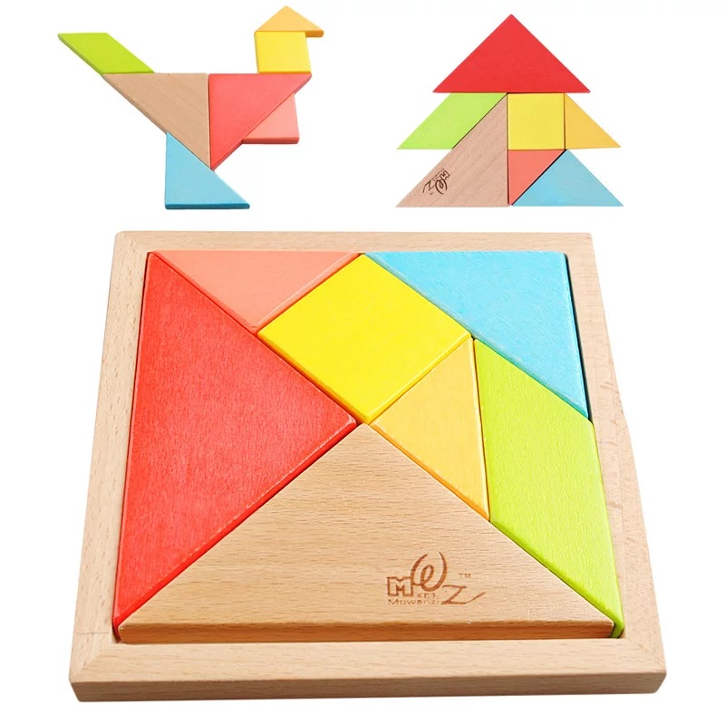 大号榉木七巧板积木木质拼图拼板儿童益智玩具幼儿园教育开学礼物
