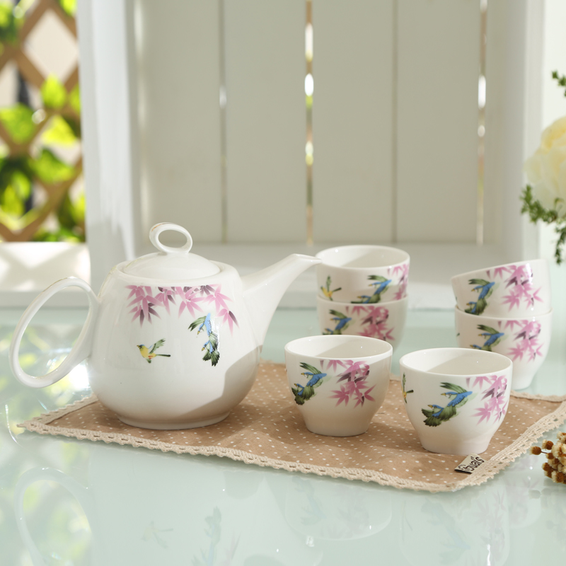 顺祥陶瓷茶具7件套(花）功夫茶具套装日式茶具陶瓷茶具套装包邮