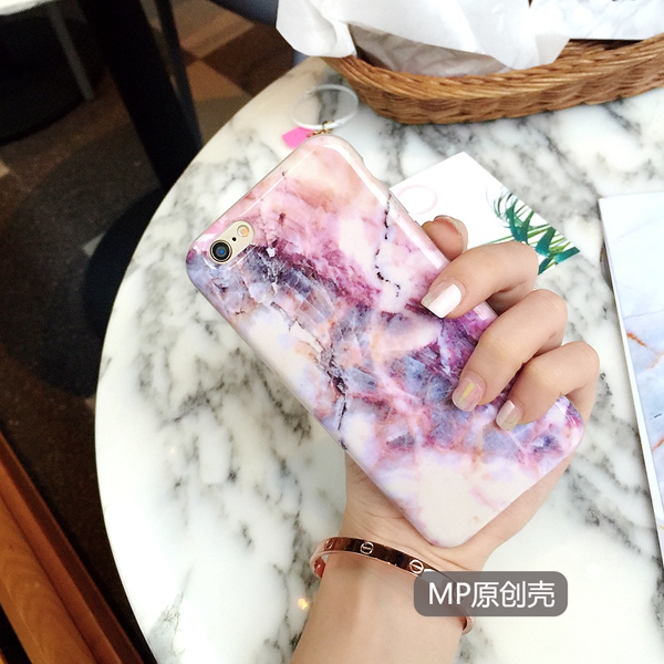MP原创黑白大理石纹苹果6S手机壳iPhone7 Plus粉色光面软壳情侣款