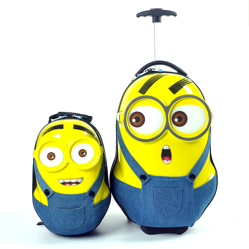 3D小黄人儿童拉杆箱书包小学生行李箱可爱卡通背包旅行箱女男18寸