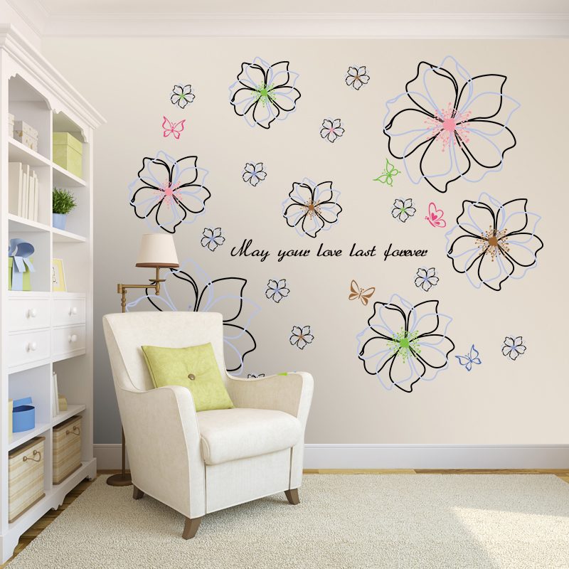 简约现代卧室温馨婚房墙上贴画房间墙壁贴纸墙贴可移除爱的花朵