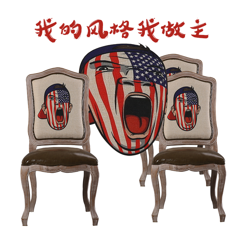 椅子家用实木做旧靠背椅美式复古餐椅欧式餐厅单人椅百研创意餐椅