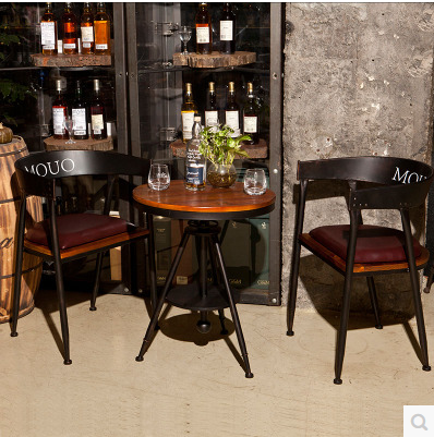 美式复古实木餐桌椅铁艺休闲酒吧咖啡厅靠背吧台椅子高脚办公椅