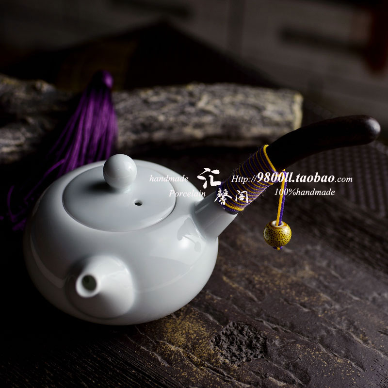 功夫茶具 青瓷茶壶 青瓷侧把壶 日式陶瓷茶具 茶道茶器 泡茶壶