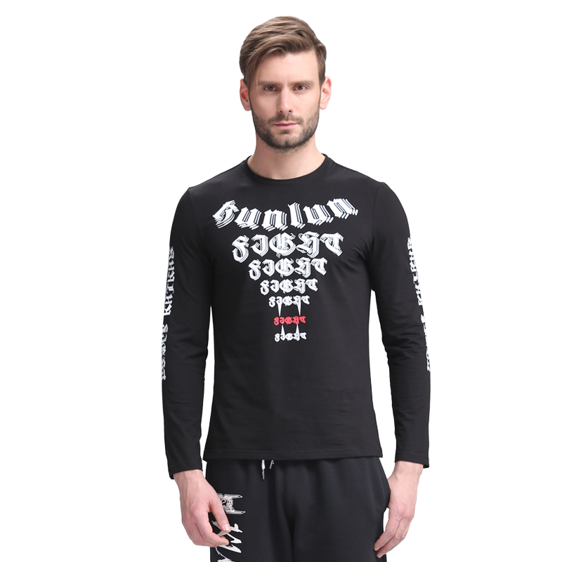 昆仑决正品2016新款字母印花运动弹力休闲长袖UFC格斗T恤健身服