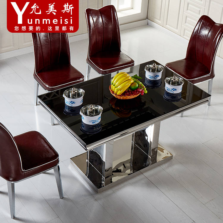 不锈钢家用带电磁炉火锅歺桌椅组合饭桌子长方形小户型餐桌1.2米