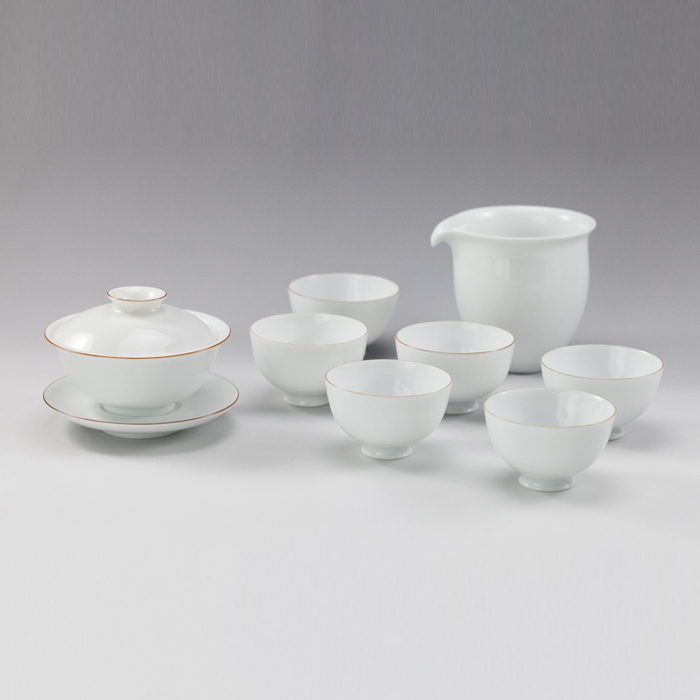 【渌水山房】微妙堂 单色釉系列 甜白釉金口盖碗茶组