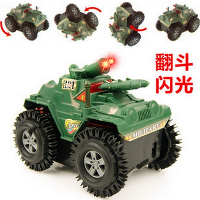 儿童创意电动坦克装甲翻跟头车闪光特技电动玩具车蜜蜂米奇车