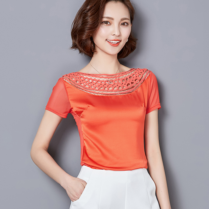 2016夏装新款韩版修身女大码蕾丝网纱显瘦百搭打底小衫