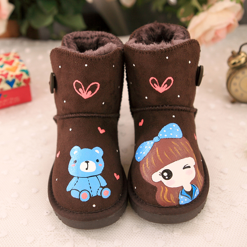 2016冬季新款儿童棉鞋手绘儿童雪地靴男女儿童靴子保暖冬季童鞋