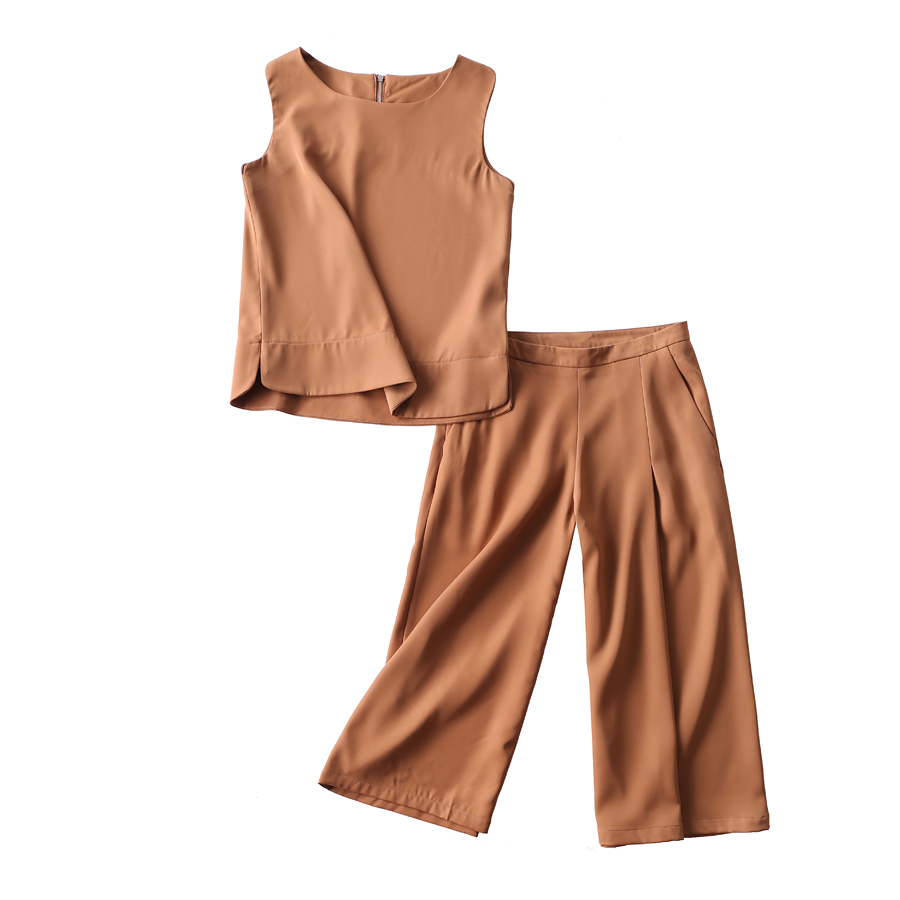 DER 夏装欧美风优雅气质纯色无袖上衣+阔腿裤两件套装T11935 X