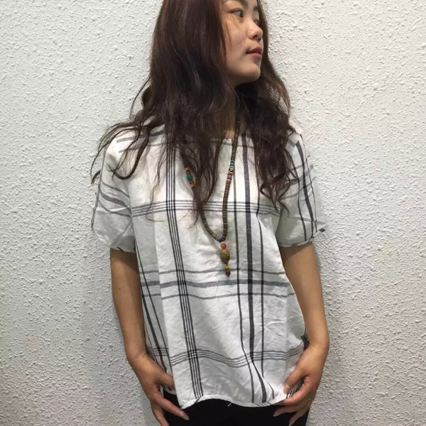 迷妮2016春装新款韩版套头圆领长袖黑白格子T恤休闲打底衫女装