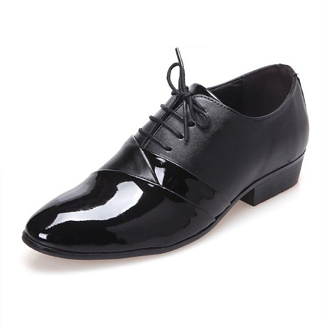 英伦时尚商务正装男士漆皮皮鞋  欧版尖头系带拼接黑色职业鞋