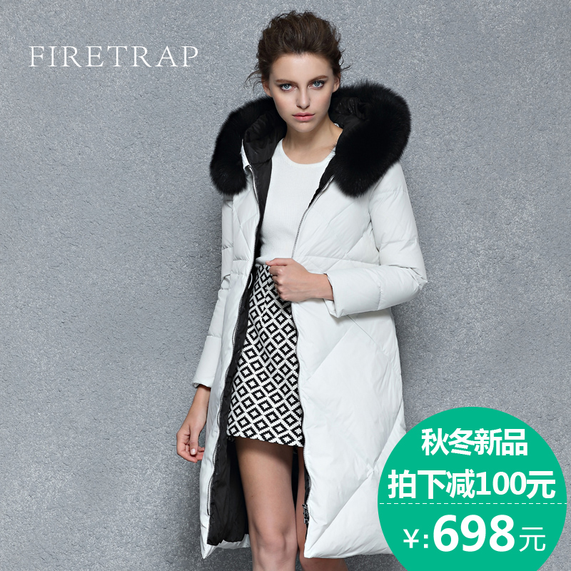 Firetrap2016冬季新款女装欧美大牌狐狸大毛领加厚羽绒服女长款