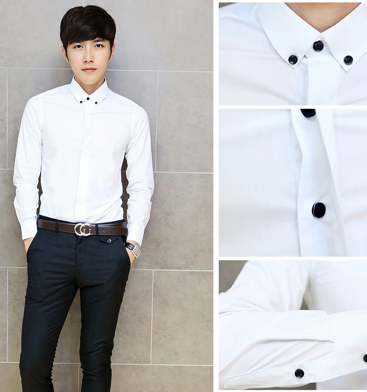 韩版男士长袖衬衣潮修身商务职业衬衫男工装搭配白色秋装休闲衬衫