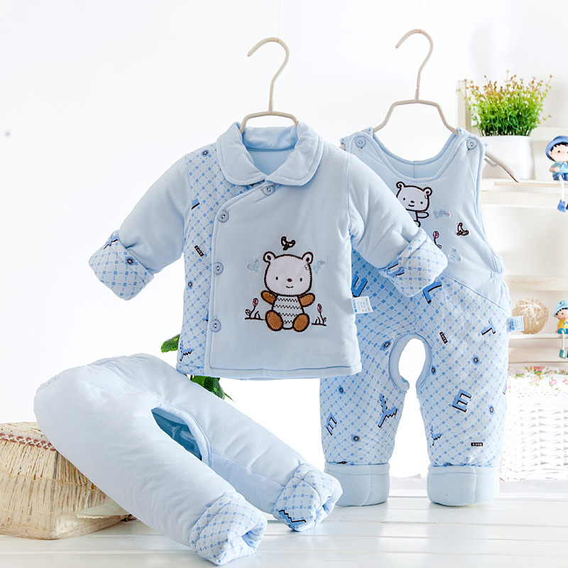 婴儿棉衣套装加厚秋冬装宝宝棉服冬季三件套新生儿衣服纯棉0-1岁3