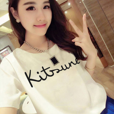 韩版字母印花圆领棉T恤女短袖2016夏新款修身显瘦百搭上衣打底衫
