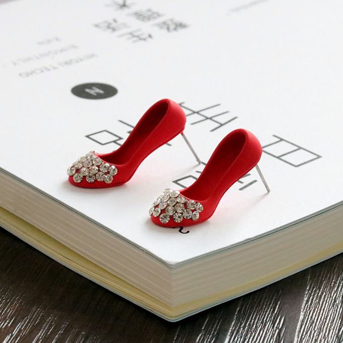 韩国红色高跟鞋耳钉女气质耳坠小巧可爱耳环时尚耳饰防过敏包邮