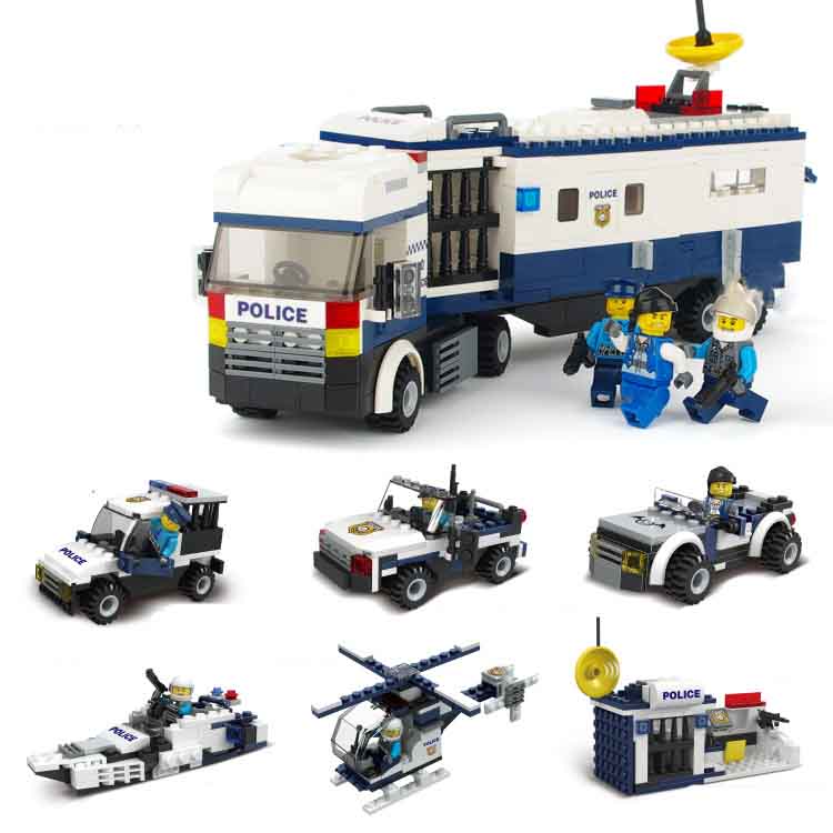 包邮 杰星城市警察拼图指挥巡逻车囚犯运输车侦察机拼装积木玩具