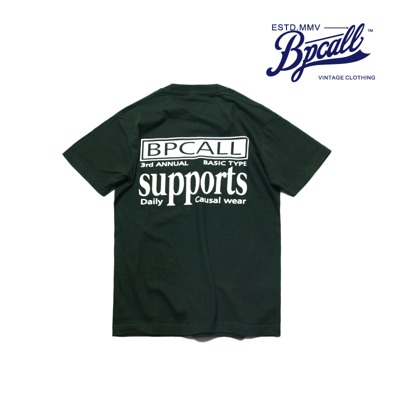 bpcall美式复古摩托机修赛车墨绿色纯棉男士短袖T恤