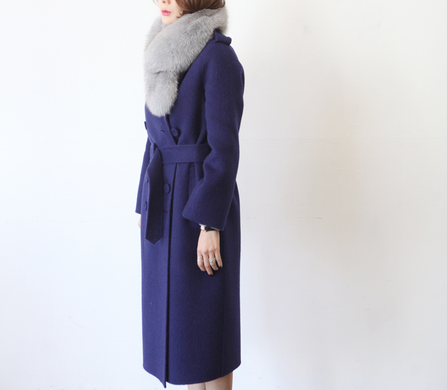Kim韩国代购 冬季新款休闲双排扣双面手工羊绒 长款 女装大衣外套