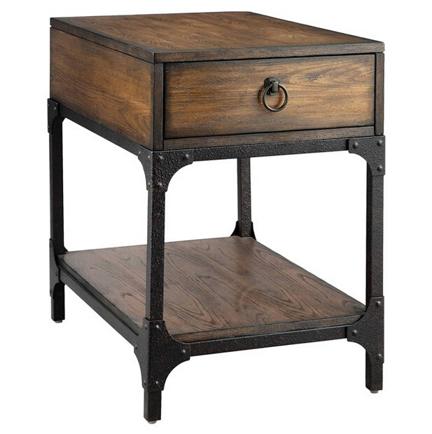 LOFT美式复古铁艺实木床头柜 小型茶几 边几角柜 餐边柜 斗柜新款