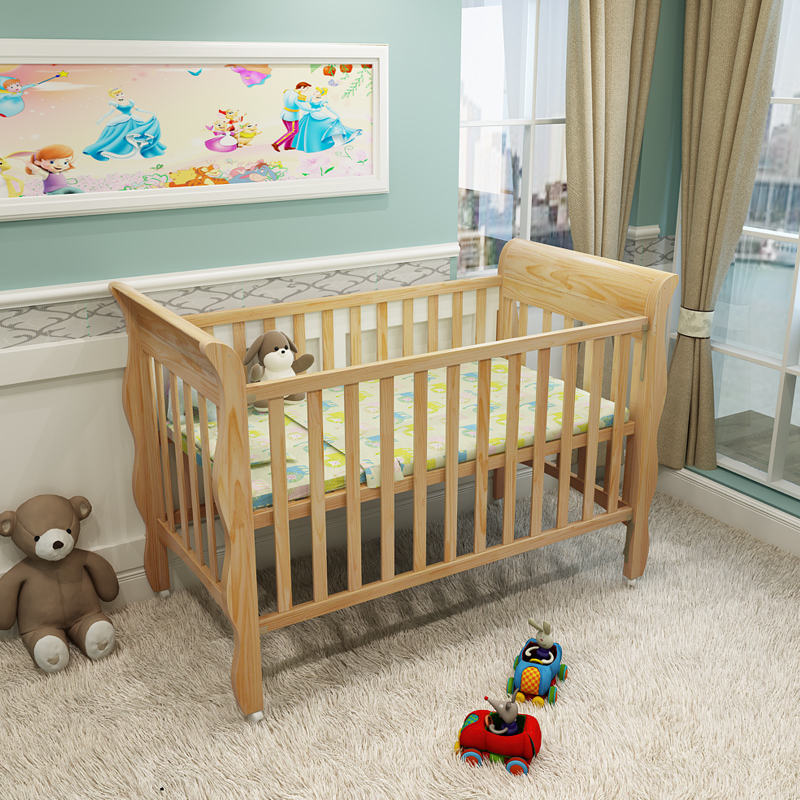 包邮多功能原木婴儿摇篮床宝宝床婴儿床实木床儿童床可升降防辐射
