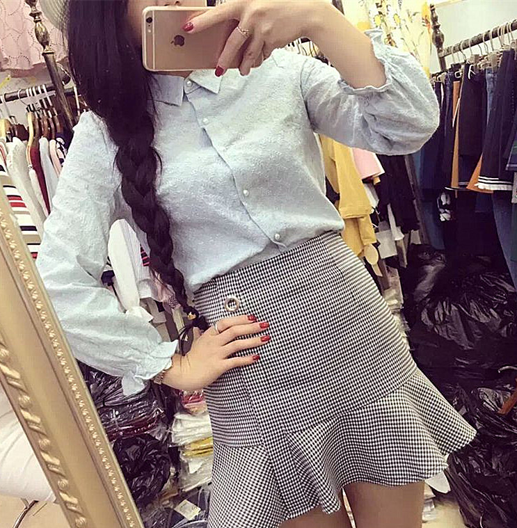 mijia觅嘉83021秋装新款韩版2016女短袖修身夏休闲衬衫上衣