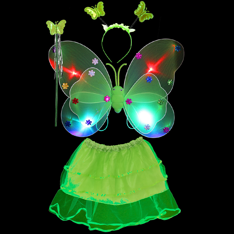 儿童舞台演出服装 幼儿表演裙公主舞蹈裙发光蝴蝶翅膀四件套 带灯
