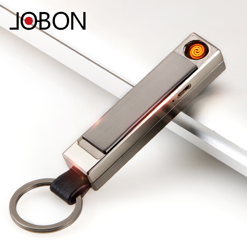 jobon中邦usb充电打火机防风创意多功能超薄男女士个性金属点烟器