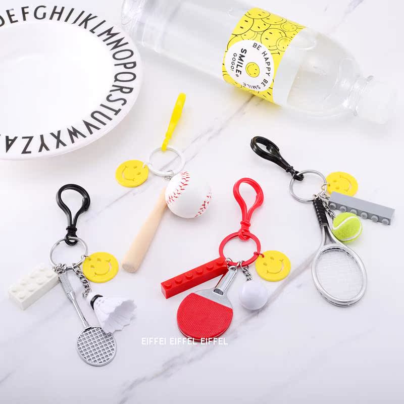 包邮 DIY自制棒球网球乒乓球创意哈哈笑脸表情钥匙扣包包挂件配饰