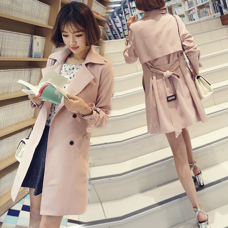 2016秋季女装新款韩版风衣女中长款纯色休闲时尚宽松春秋长袖外套
