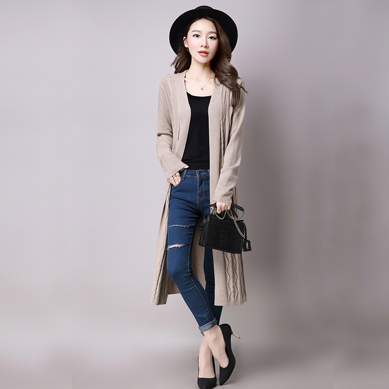 韩版秋冬季新款针织衫女开衫中长款气质淑女纯色长袖显瘦披肩外套