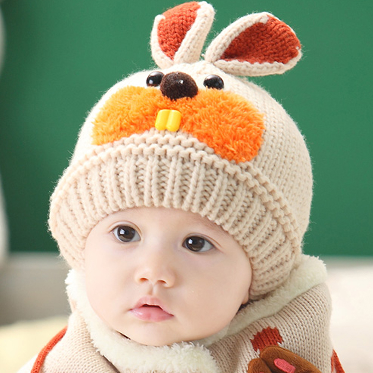 冬天宝宝帽子6-12个月男女儿童1-2岁冬季加绒加厚毛线帽子围巾套