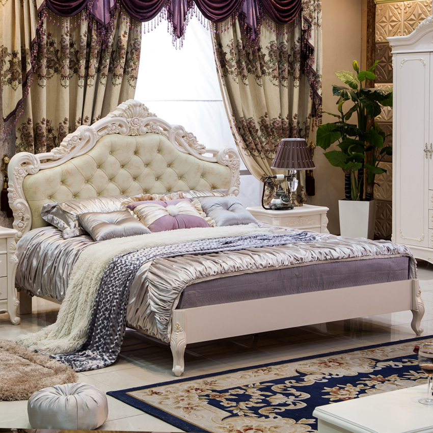 欧式床法式床双人床田园床白色床高箱床1.8米床实木床特价包邮