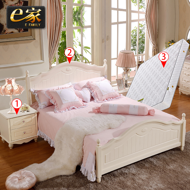 韩式田园床白色实木床单双人床1.51.8米公主双人床婚床高箱卧室