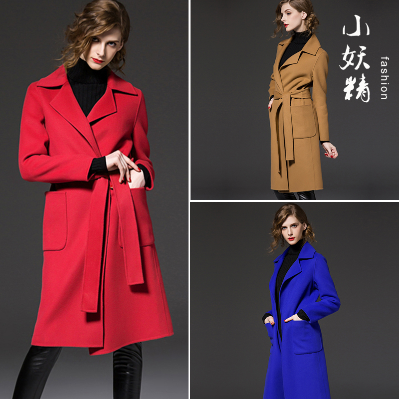 秋冬季新款欧美时尚潮超长风衣中长款修身羊毛毛呢大衣女呢子外套