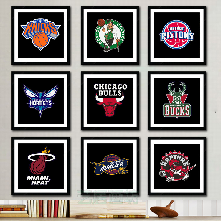 篮球球队标志装饰画NBA骑士队徽相框画体育主题餐吧酒吧餐厅挂画