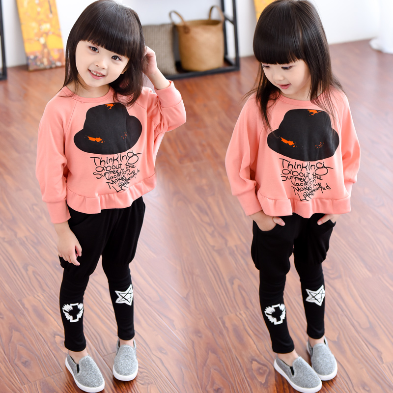 天天特价女童套装2016秋装新款韩版2-6-8岁儿童长袖蝙蝠衫两件套