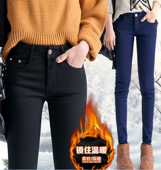 韩版加绒加厚打底裤外穿秋冬季款黑色牛仔裤铅笔裤女裤 fXbN6dEW