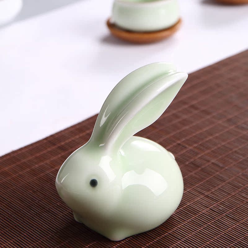 青瓷手工创意陶瓷家居摆件茶宠貔貅创意饰品茶具配件兔子精品茶玩