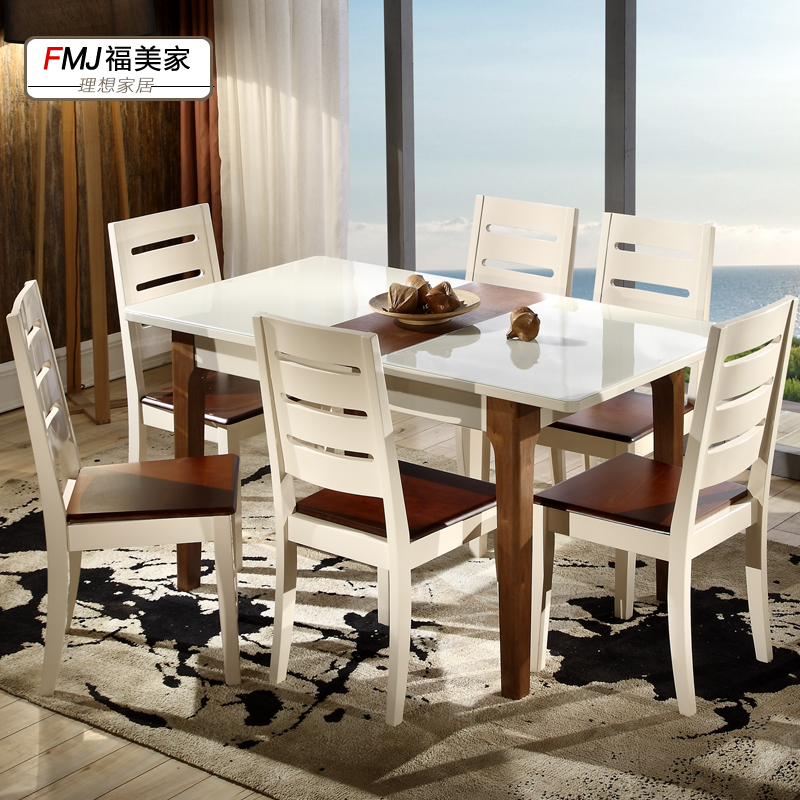 现代简约伸缩餐桌 小户型餐桌椅组合烤漆钢化玻璃饭桌